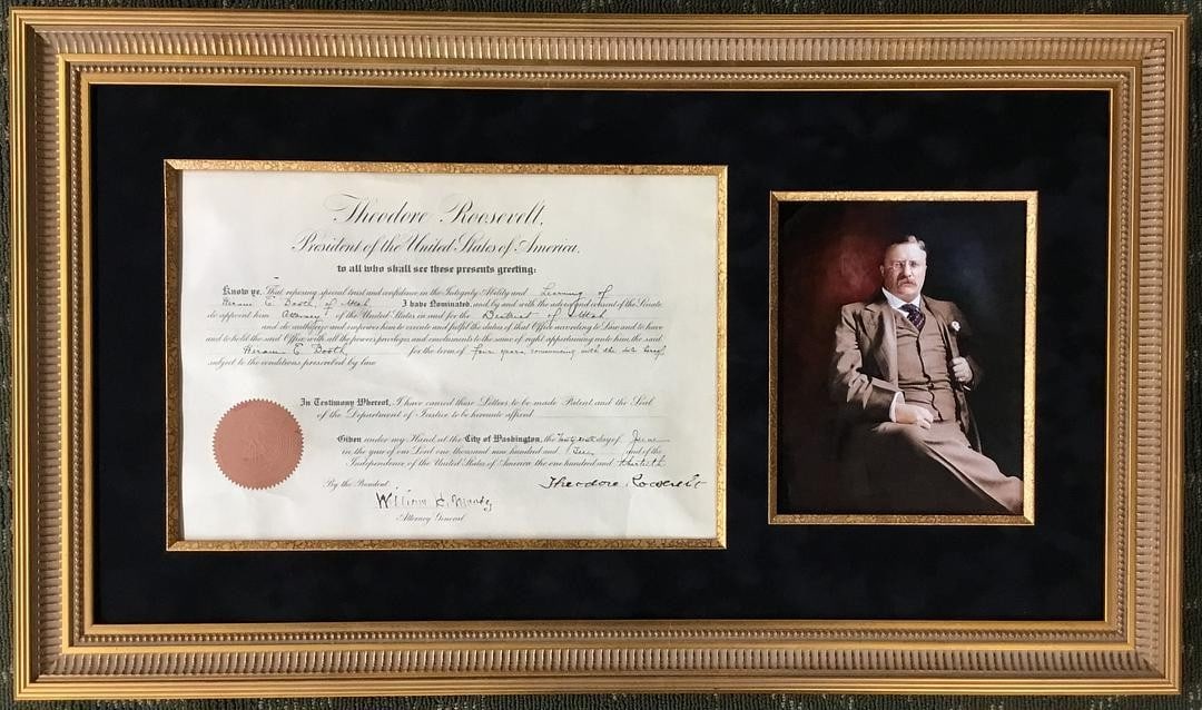 1906 Theodore Roosevelt signed appointment document JSA framed display (1 of 5)