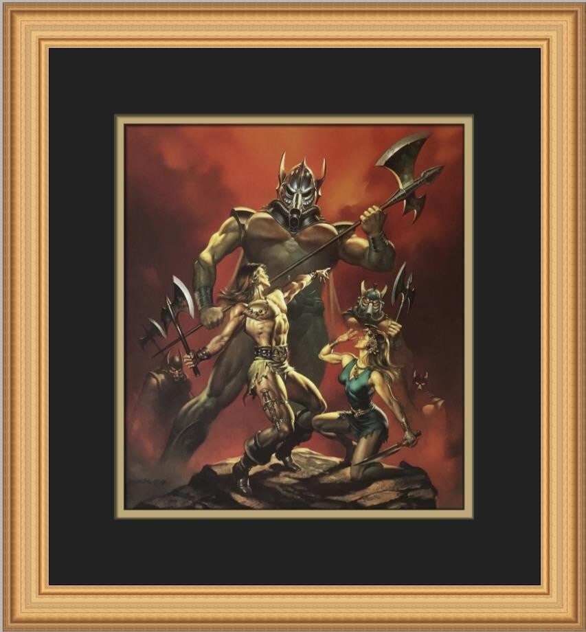 Boris Vallejo Alpnu open edition framed offset lithograph print: Boris Vallejo Alpnu open edition framed offset lithograph print Custom framed open edition print titled Alpnu by Boris Vallejo. The piece is matted and framed in a 1" gold frame with double matting, f
