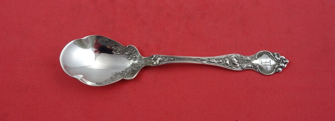 Wallace Violet Sterling Silver Ice Cream Spoon 5.5" Monogrammed: Wallace Violet Sterling Silver Ice Cream Spoon 5.5" Monogrammed Indulge in a touch of elegance with this Violet by Wallace sterling silver ice cream spoon. Crafted between 1900 and 1940, this exquisit