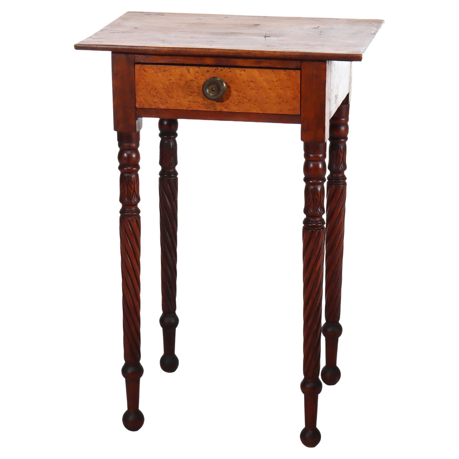 Antique Sheraton Side Stand Mahogany & Birds Eye Maple C1830: Antique Sheraton Side Stand Mahogany & Birds Eye Maple C1830 This exquisite Antique Sheraton side stand, dating back to circa 1830, is a stunning example of early 19th-century craftsmanship. Crafted f