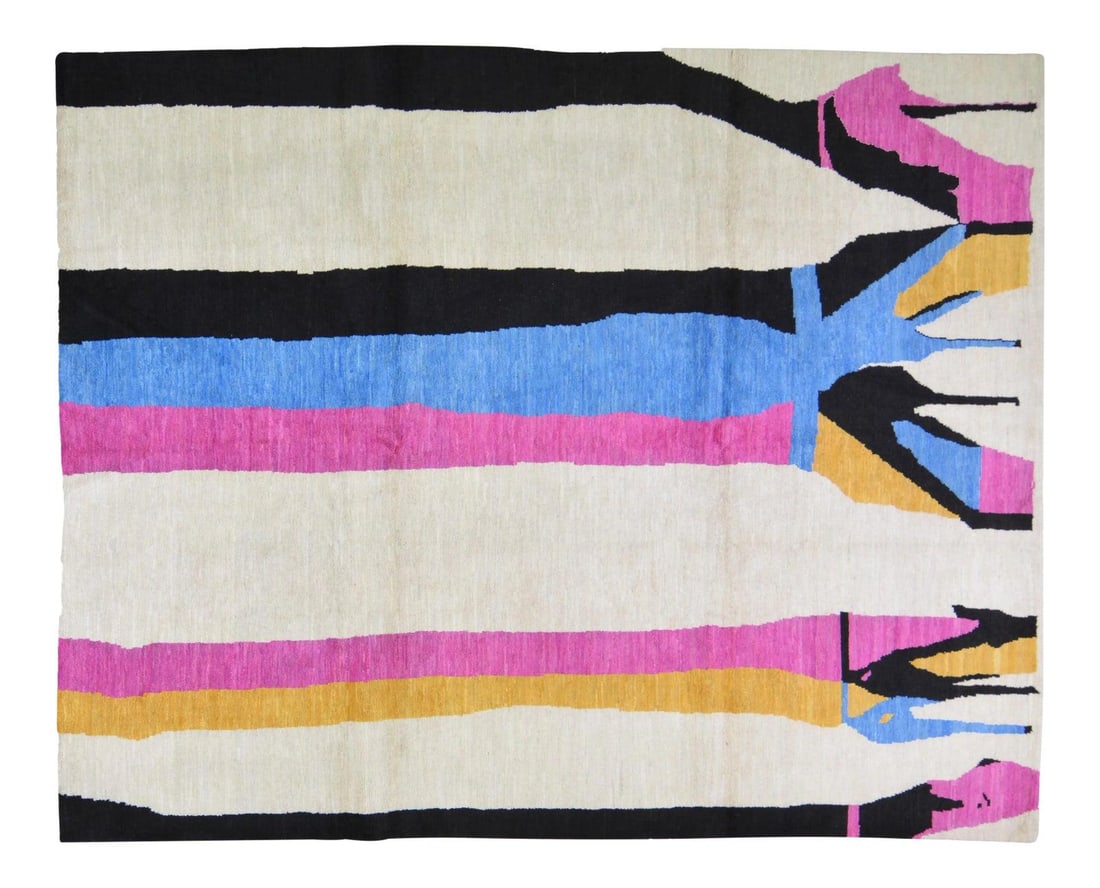 Azilal Moroccan Wool Rug Hand Knotted Contemporary 8'4 x 10'3: Azilal Moroccan Wool Rug Hand Knotted Contemporary 8'4 x 10'3 This Moroccan Azilal hand-knotted rug features natural wool in a contemporary design with a soft texture. The rug displays natural colors 