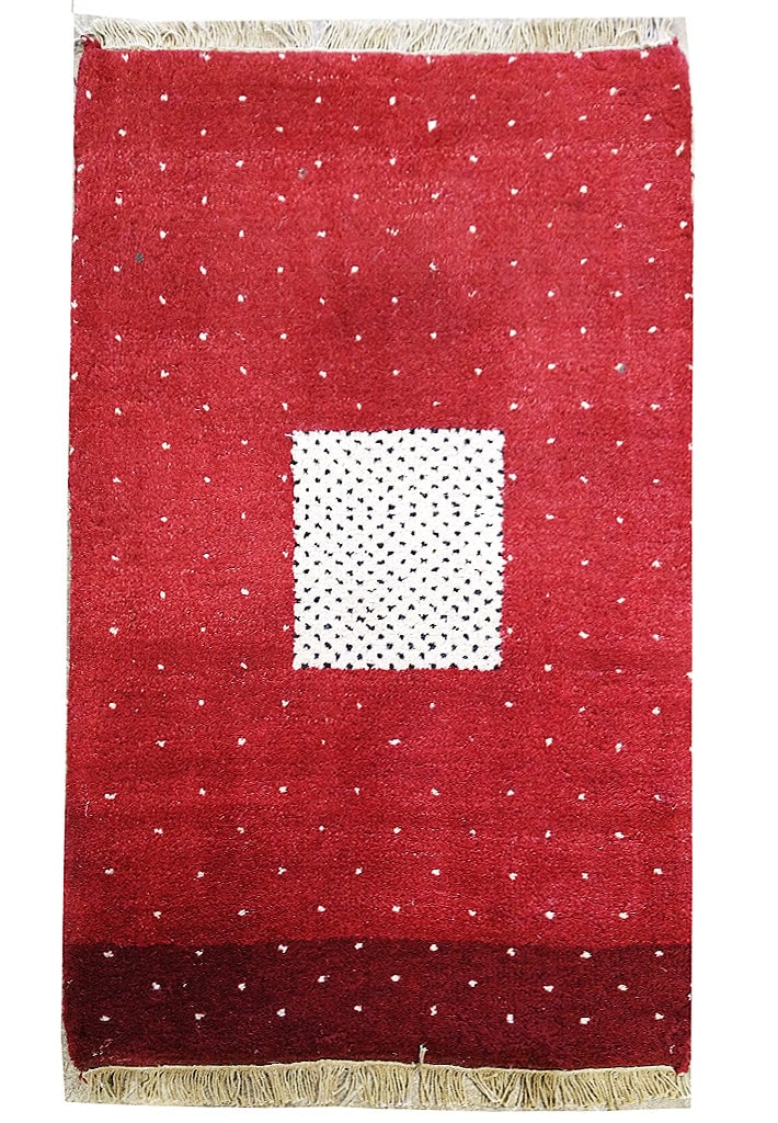 Contemporary 2' x 3' Hand-Knotted Gabbeh Rug Red: Contemporary 2' x 3' Hand-Knotted Gabbeh Rug Red Free continental US Shipping Discover the beauty of our 2' x 3' New Contemporary Hand-Knotted Gabbeh Mat Rug in a striking red hue. This rug is a vibra