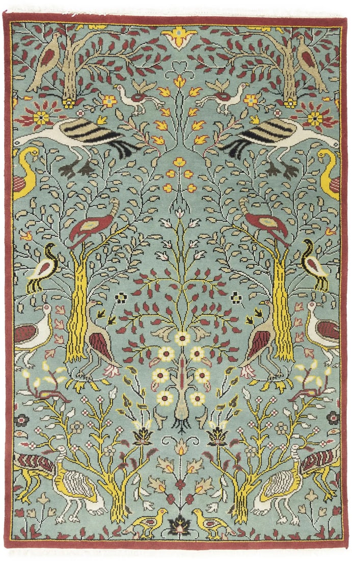 Pictorial Tribal Wool Area Rug 5'9 X 9' Handmade Modern Decor: Pictorial Tribal Wool Area Rug 5'9 X 9' Handmade Modern Decor This handmade Chobi Oriental rug features a pictorial tribal pattern, crafted from high-quality wool. Its blue-gray, red, yellow, beige, a