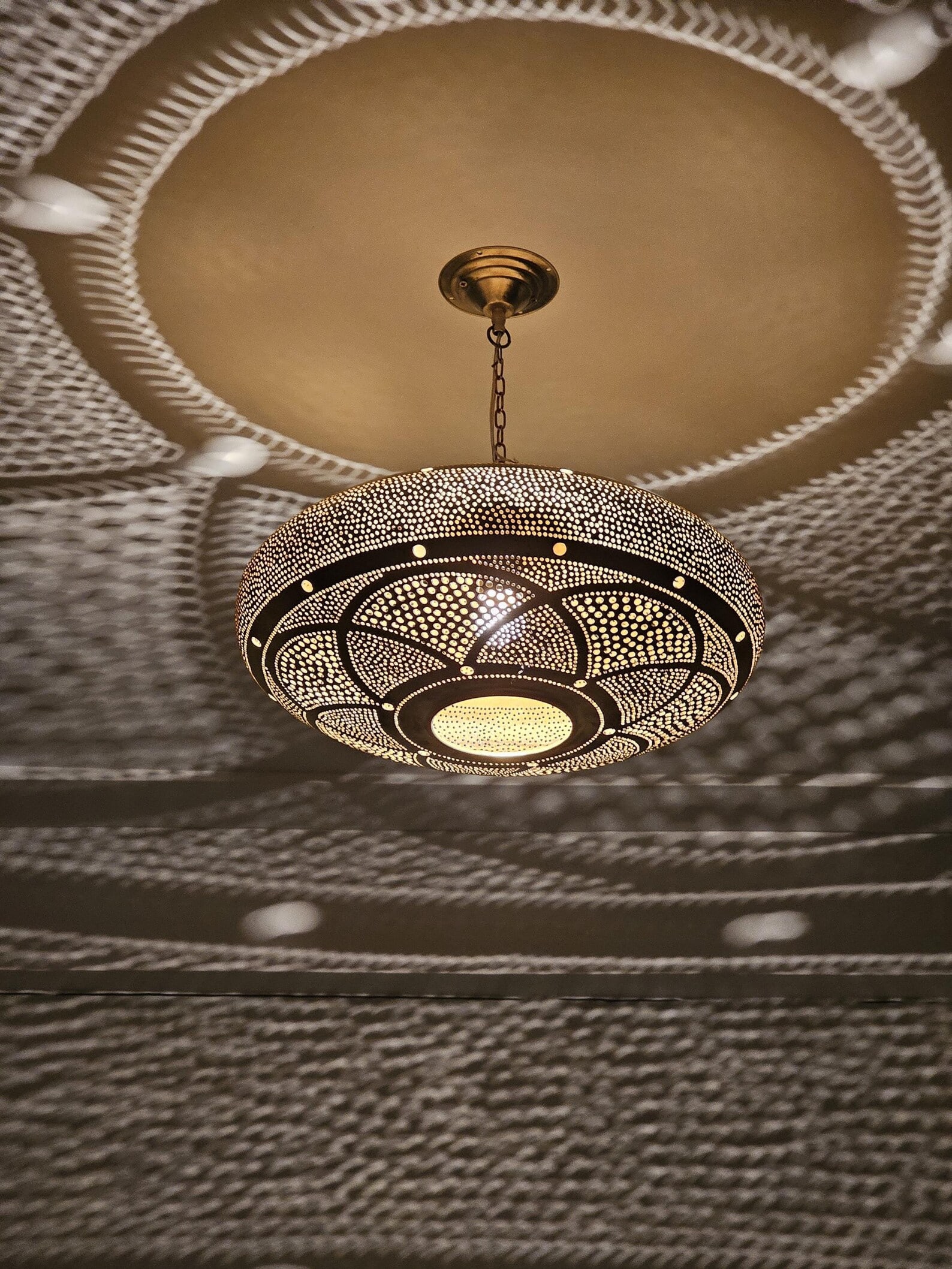 Moroccan Copper Dome Pendant Light Hand Engraved 25.6 Inch (1 of 9)
