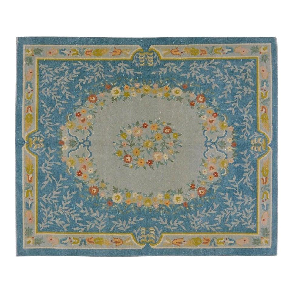 Hand-Knotted Wool Rug in Cerulean 5'8'' x 6'8'' Spanish Aubusson Style (1 of 7)