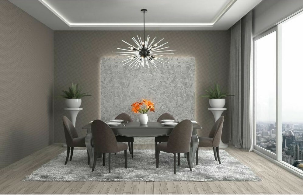 Sienna 42 in Black 10 Light Glass Rod Chandelier: Sienna 42 in Black 10 Light Glass Rod Chandelier Modern Sputnik-style chandelier with a black finish and clear glass rods. It features 10-light construction, hardwired installation, adjustable height,