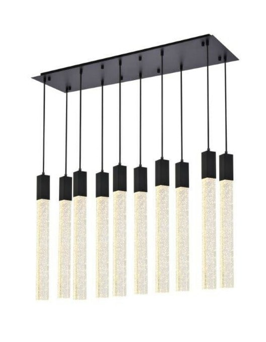 Weston 10-Light Black Crystal Pendant Chandelier 42 Inch: Weston 10-Light Black Crystal Pendant Chandelier 42 Inch This high-quality modern chandelier features a black finish with clear seeded crystal bar accents, offering a striking and elegant look for any
