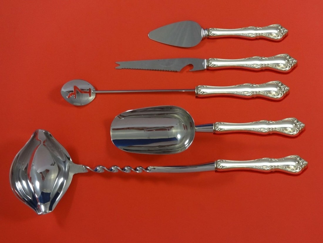 Towle Debussy Sterling Silver 5pc Cocktail Party Serving Set: Towle Debussy Sterling Silver 5pc Cocktail Party Serving Set Elevate your cocktail gatherings with this exquisite Debussy by Towle Sterling Silver Cocktail Party Bar Serving Set. This 5-piece custom-m