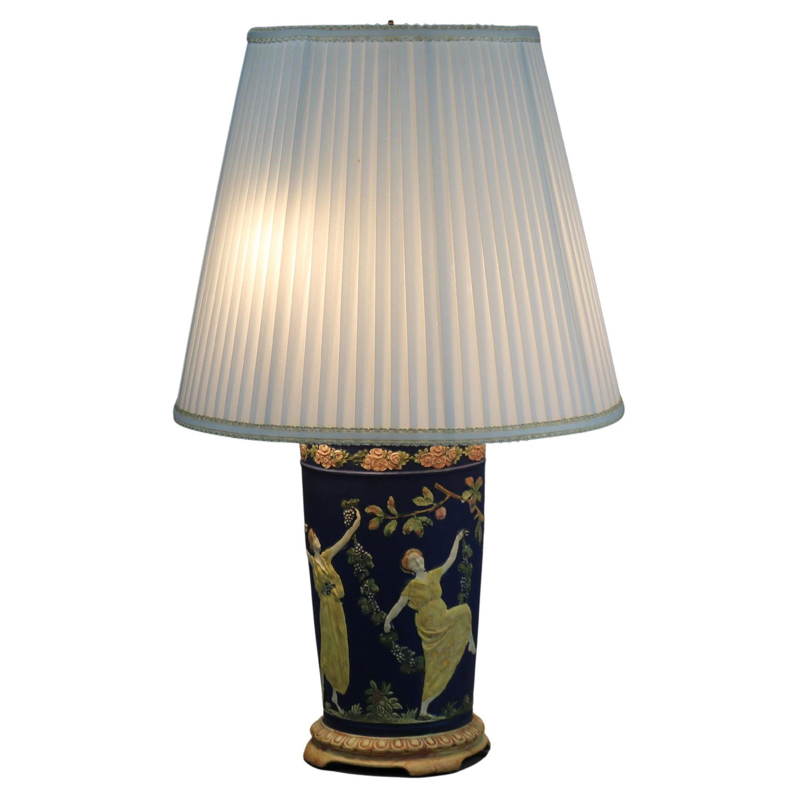 Weller Antique Greek Cameo Pottery Lamp Base C1930 26.5": Weller Antique Greek Cameo Pottery Lamp Base C1930 26.5" This exquisite antique lamp base is an exceptional example of Classical Greek design and is attributed to Weller Pottery, dating back to around