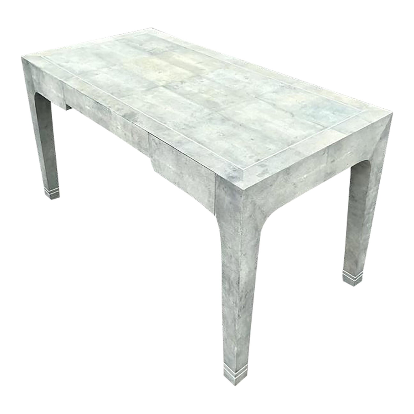 Vintage Boho Karl Springer Shagreen Writing Desk Silver Finish: Vintage Boho Karl Springer Shagreen Writing Desk Silver Finish Elevate your workspace with this vintage Boho Karl Springer writing desk, elegantly wrapped in luxurious shagreen. Featuring sleek lines 