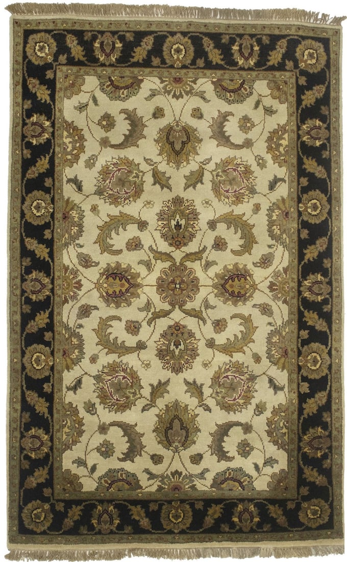 Hand-Knotted Wool Area Rug Floral Pattern 3'10 x 6'2: Hand-Knotted Wool Area Rug Floral Pattern 3'10 x 6'2 This handmade oriental rug features a classic floral design in a range of colors including cream, black, brown, red, and olive. Hand-knotted from w