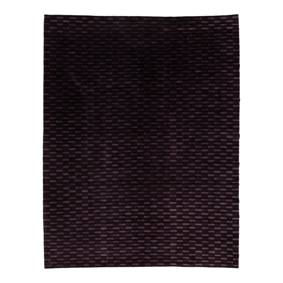 10' x 12'10" Wool and Silk Tibetan Rug with Geometric Plum Pattern: 10' x 12'10" Wool and Silk Tibetan Rug with Geometric Plum Pattern This modern Tibetan rug is handwoven in Nepal from a refined blend of wool and silk. It features a rhythmic vertical pattern in deep 