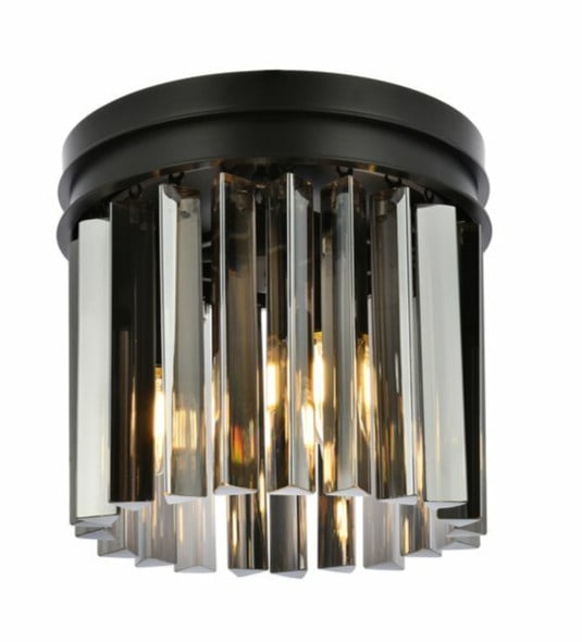 Sydney 3-Light Crystal Flush Ceiling Chandelier Matte Black 12": Sydney 3-Light Crystal Flush Ceiling Chandelier Matte Black 12" Modern 3-light flush mount chandelier with a matte black finish, featuring crystal details and a round shade shape. It is hardwired for 