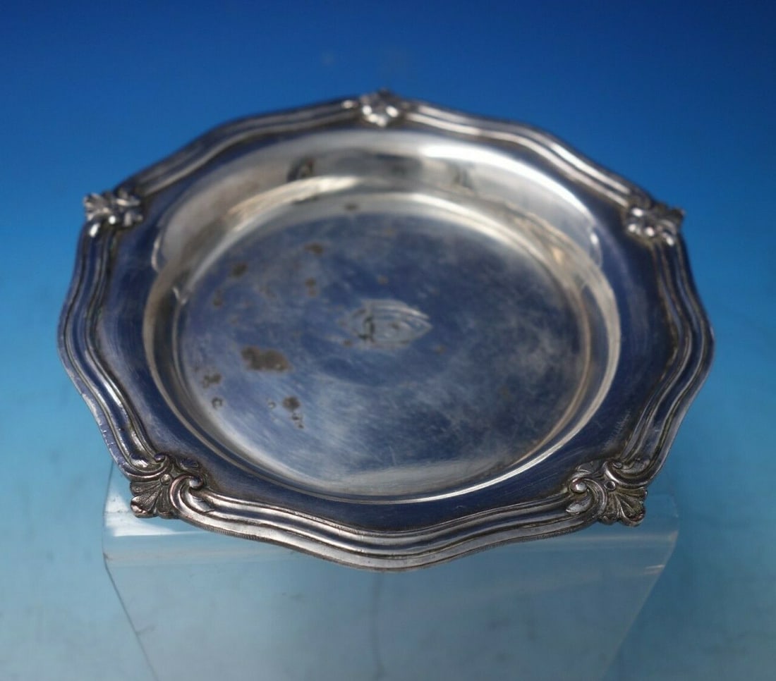 Christofle Regence Silverplate Wine Coaster 641270 Monogrammed 5/8 x 5 3/4: Christofle Regence Silverplate Wine Coaster 641270 Monogrammed 5/8 x 5 3/4 Elevate your dining experience with this exquisite Regence wine coaster by Christofle. Crafted from silverplate, this coaster