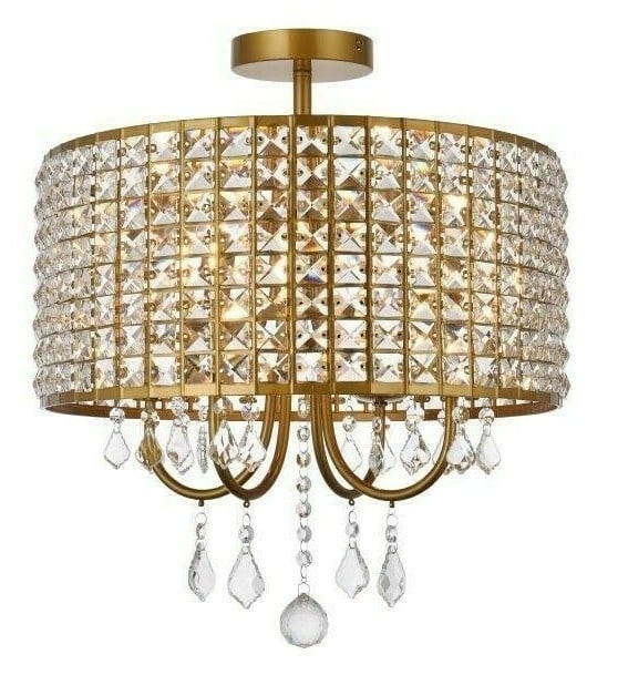 Living District Elise Brass Crystal 4 Light Flush Mount Chandelier (1 of 9)