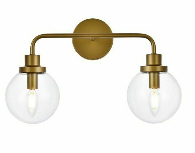Brass 2 Light Wall Sconce Hanson Clear Glass Shade 18.6 in (1 of 9)