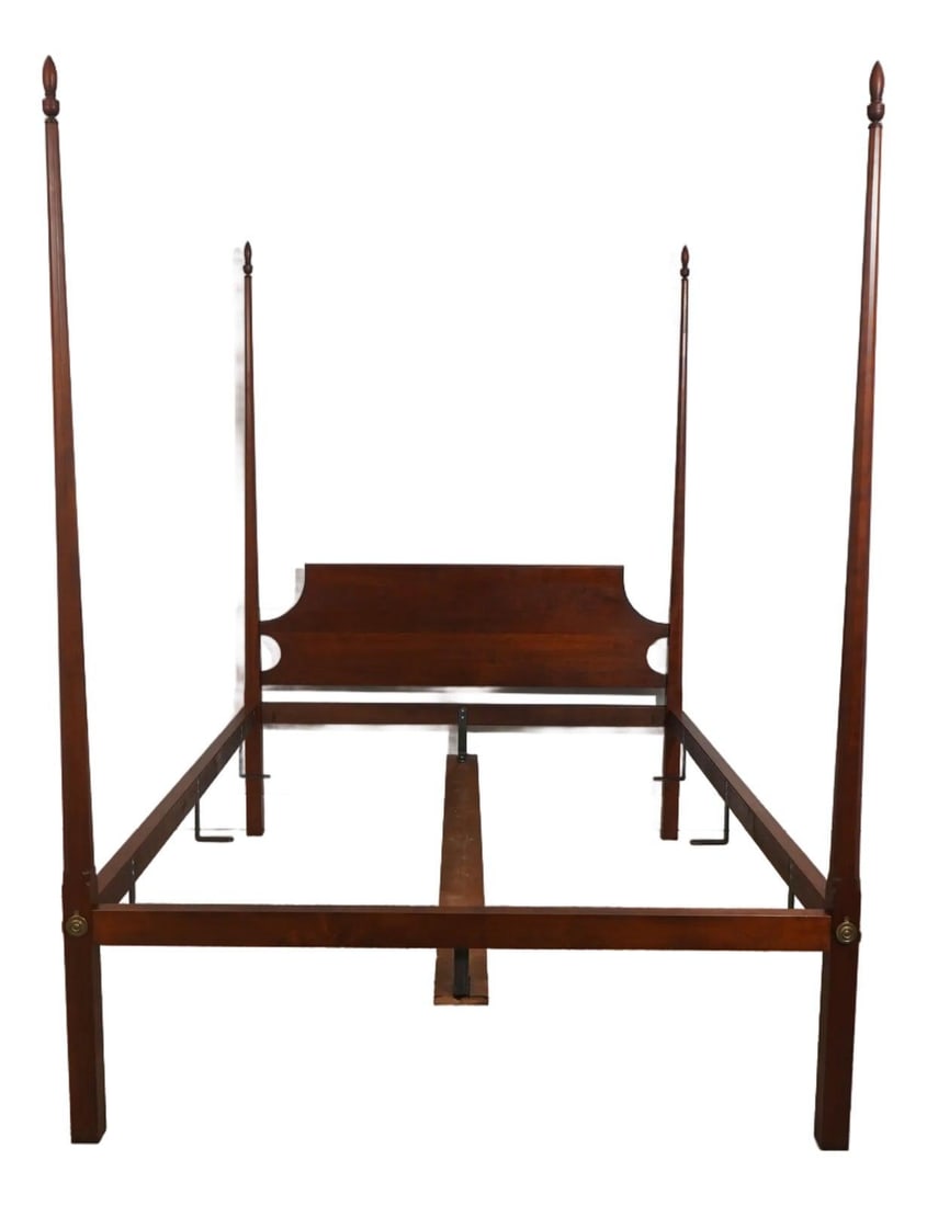 Queen Four Poster Cherry Wood Bed by Eldred Wheeler: Queen Four Poster Cherry Wood Bed by Eldred Wheeler This Queen size poster bed is crafted from cherry wood and features hand-crafted, bench-made construction. The bed showcases tapering pencil point p
