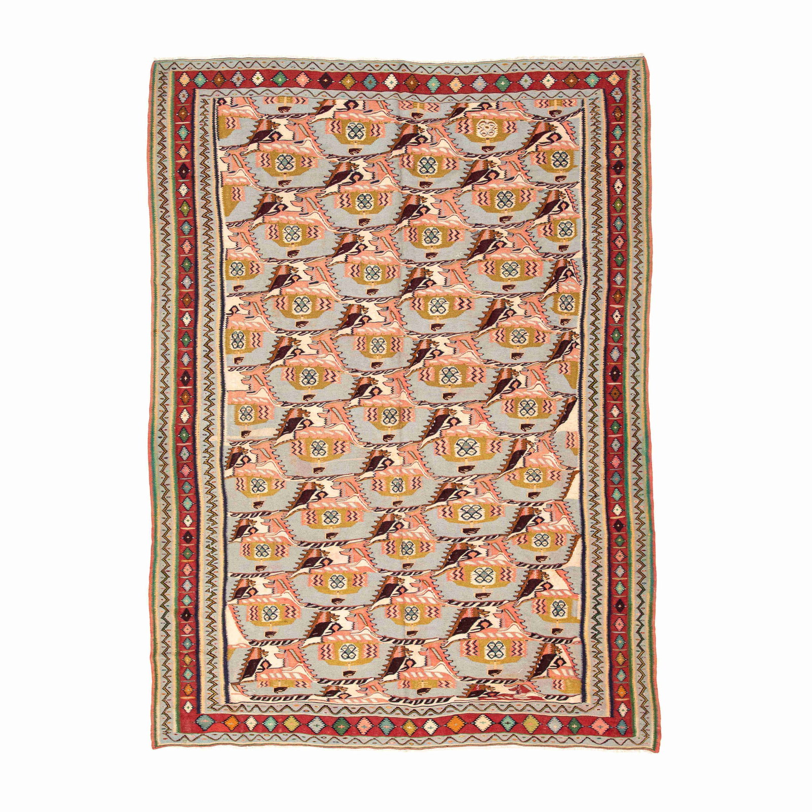 Authentic Handmade Sene Wool Kilim 200 x 283 cm: Authentic Handmade Sene Wool Kilim 200 x 283 cm Discover the exquisite craftsmanship of this authentic handmade Sene Kilim, featuring a rich composition of wool on wool. This flat-woven rug showcases 