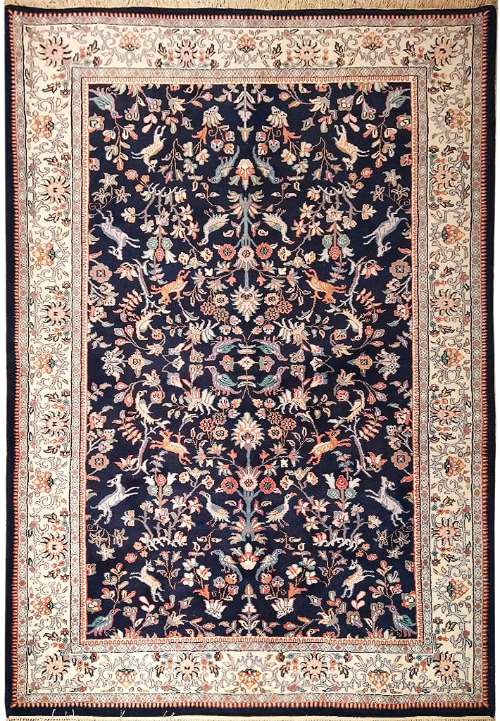 6' x 9' Hand-Knotted Wool Rug in Paradise Pattern from India: 6' x 9' Hand-Knotted Wool Rug in Paradise Pattern from India Free continental US Shipping Elevate your home decor with this exquisite 6' x 9' Hand-Knotted Wool Rug, showcasing a breathtaking Paradise 