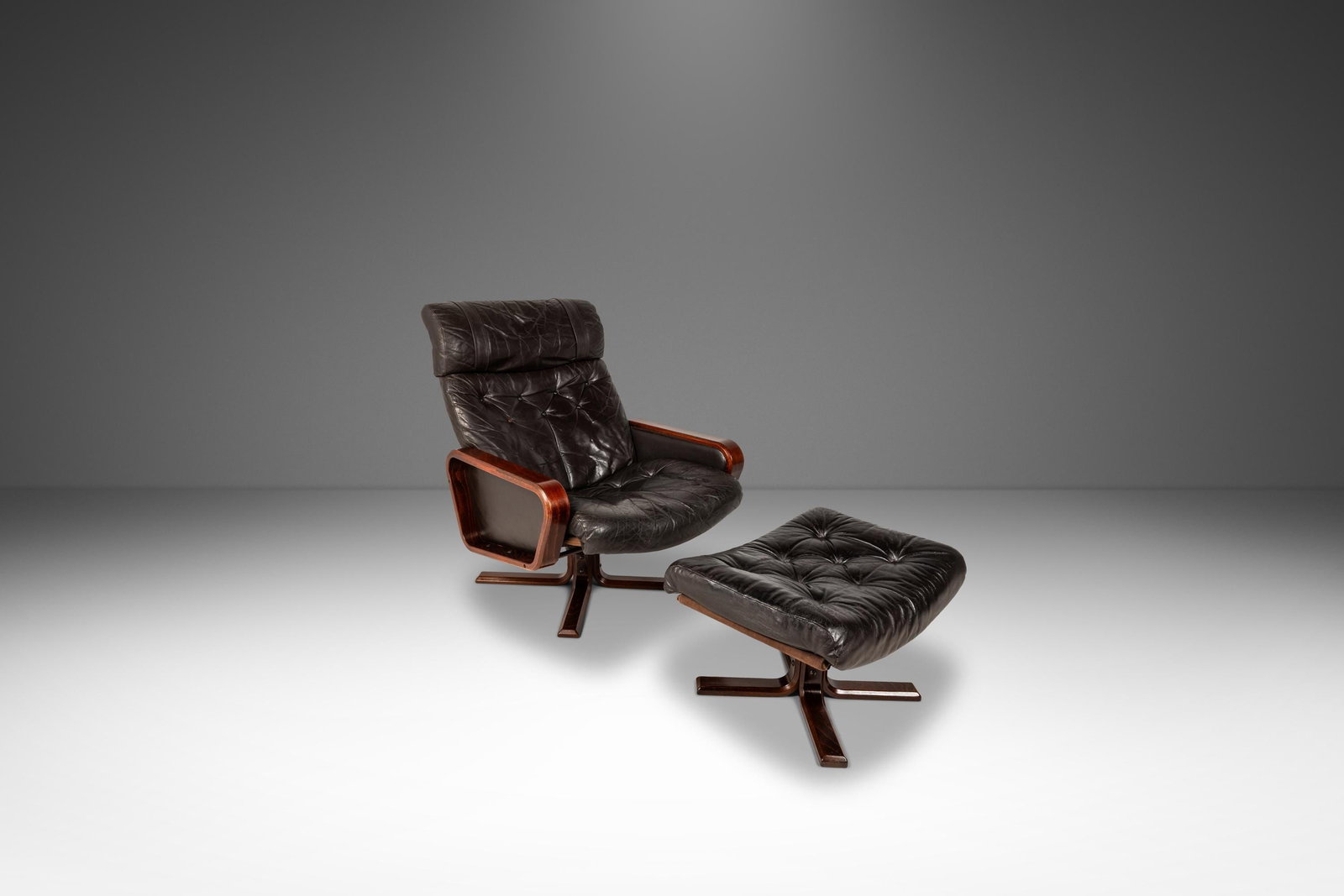 Beech and Leather Lounge Chair Ottoman Pair by Soda Galvano for Vatne Mobler (1 of 18)