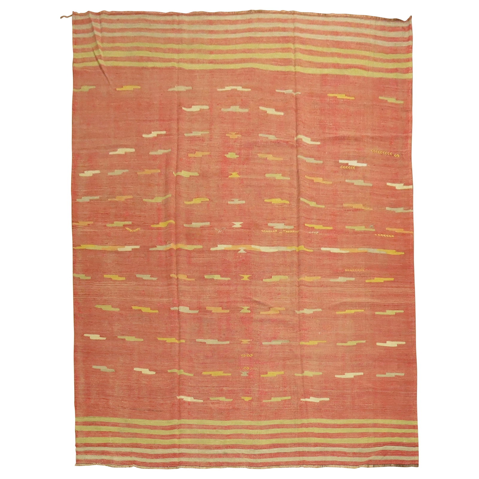 Mid-Century Melon Red Hand-Woven Turkish Kilim Rug 7'4 x 10'3 (1 of 9)