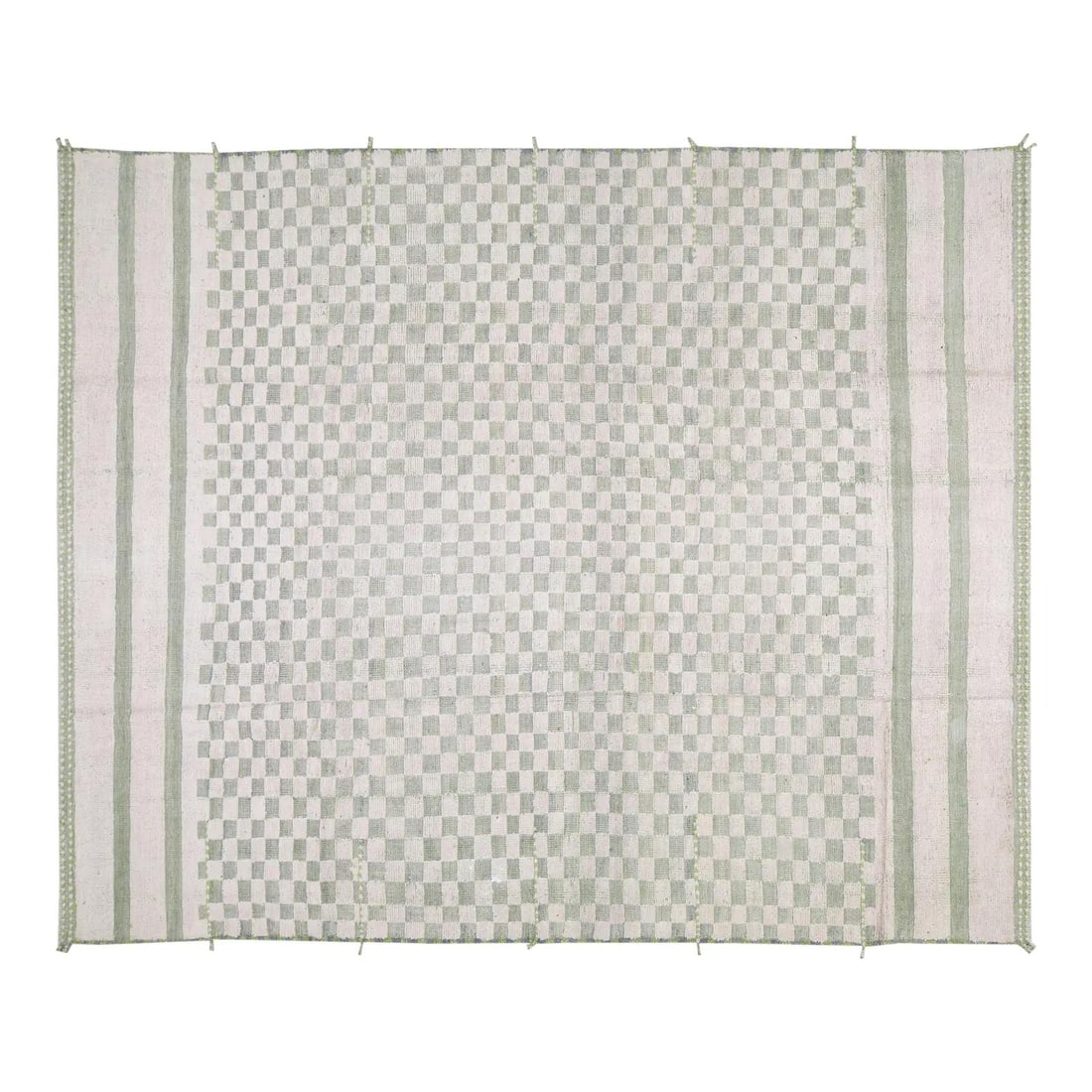 Geometric Pattern Hand Knotted Wool Moroccan Rug 9'3" x 12'3": Geometric Pattern Hand Knotted Wool Moroccan Rug 9'3" x 12'3" This contemporary Moroccan rug features a hand-knotted wool construction with a fine weave and geometric pattern. The rug is pre-owned and