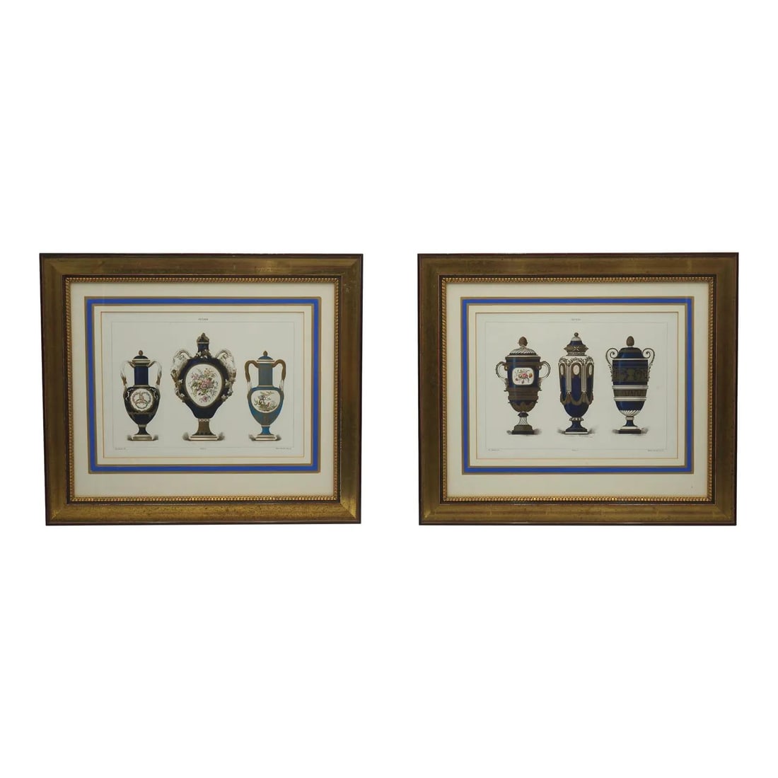 Pair of Framed Hand Colored Sevres Urn Prints Maison Quantin 20w x 17.5h (1 of 10)