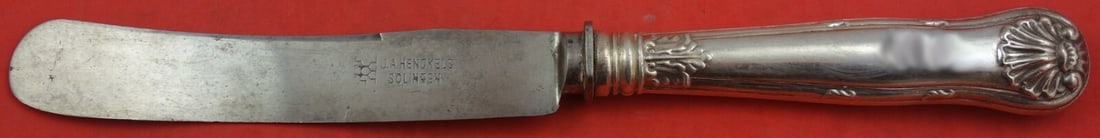 Vintage Fiddle Shell German 800 Silver Dinner Knife 10 1/4 Inch: Vintage Fiddle Shell German 800 Silver Dinner Knife 10 1/4 Inch This vintage dinner knife features a Fiddle Shell pattern, crafted from German 800 silver. The hollow handle is complemented by a durabl