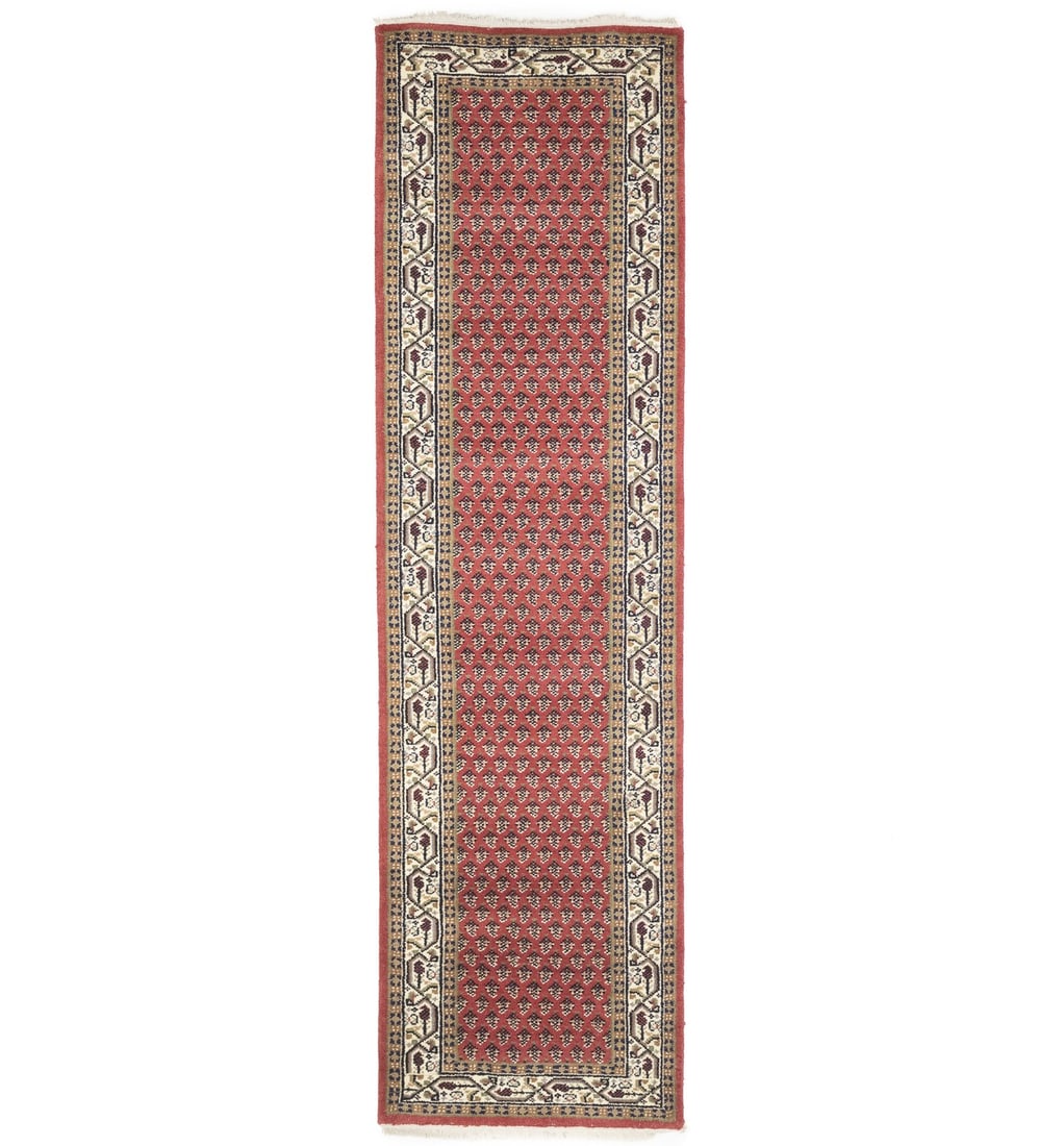 Hand-Knotted Wool Runner Rug 2'9 x 9'10 Floral Paisley: Hand-Knotted Wool Runner Rug 2'9 x 9'10 Floral Paisley Enhance your living space with this exquisite Handmade Oriental Runner Rug featuring an allover paisley pattern. Crafted in India, this rug is de