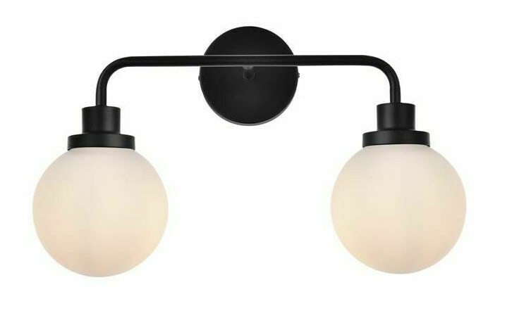 Hanson Black Metal Frosted Glass 2 Light Wall Sconce: Hanson Black Metal Frosted Glass 2 Light Wall Sconce This modern wall sconce from the Hanson Collection features a sleek black metal frame paired with frosted glass shades, offering a stylish lighting