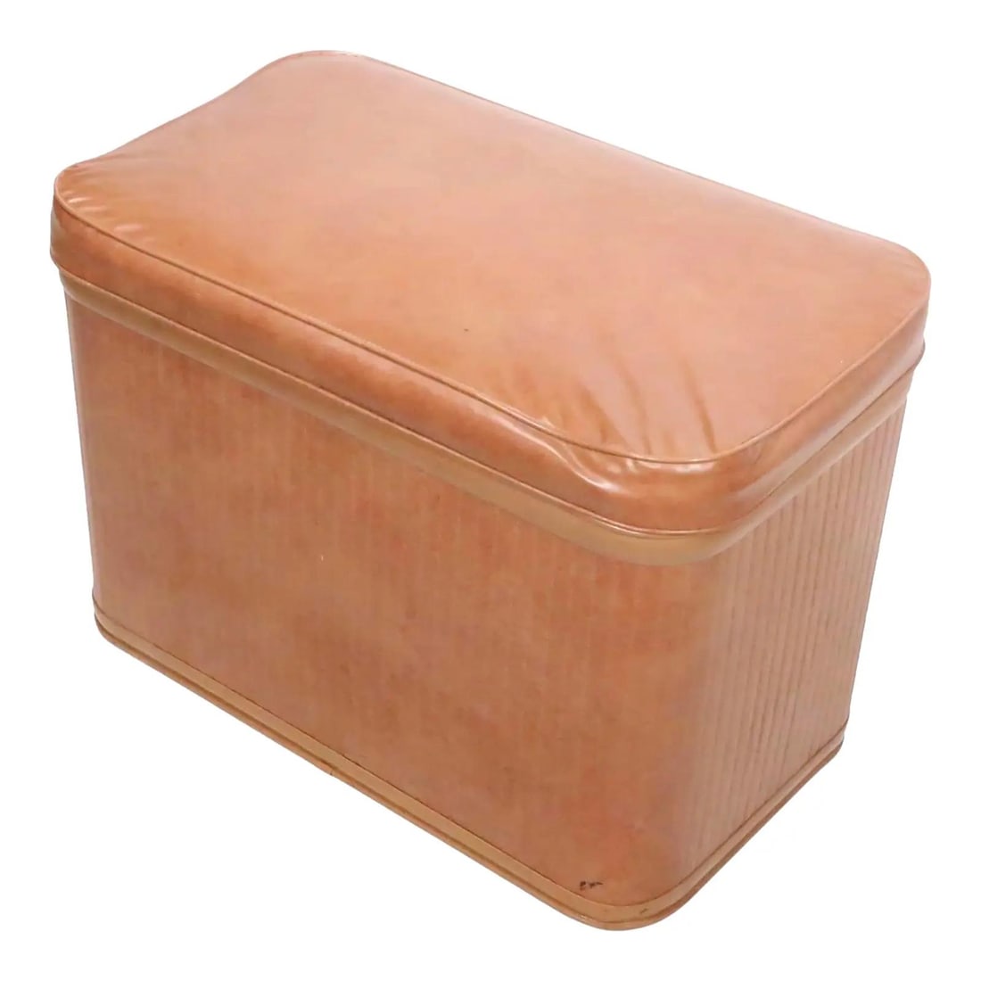 Mid Century Genuine Pearl-Wick Vinyl Hamper with Padded Seat: Mid Century Genuine Pearl-Wick Vinyl Hamper with Padded Seat This Genuine Pearl-Wick mid-century hamper, dating from the 1950s to 1960s, features a lift-top design with a padded seat for added comfort