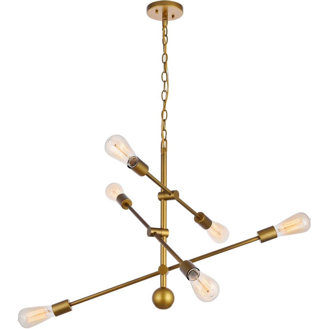 Axel 6-Light Brass Pendant Chandelier 29 Inch: Axel 6-Light Brass Pendant Chandelier 29 Inch This modern chandelier features a high-quality brass color finish and a contemporary design with six adjustable crossing arms mounted on a central rod, al