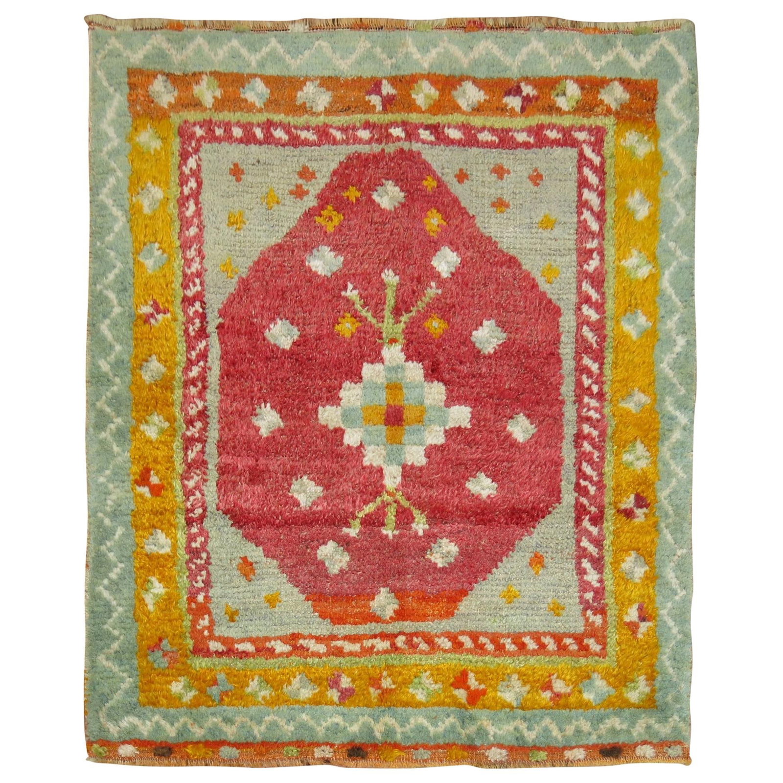 Bohemian Turkish Tulu Hand-Knotted Rug 42 x 46 in circa 1940: Bohemian Turkish Tulu Hand-Knotted Rug 42 x 46 in circa 1940 Add a touch of bohemian charm to your space with this stunning Turkish Tulu square scatter rug. Hand-knotted with a blend of angora and woo