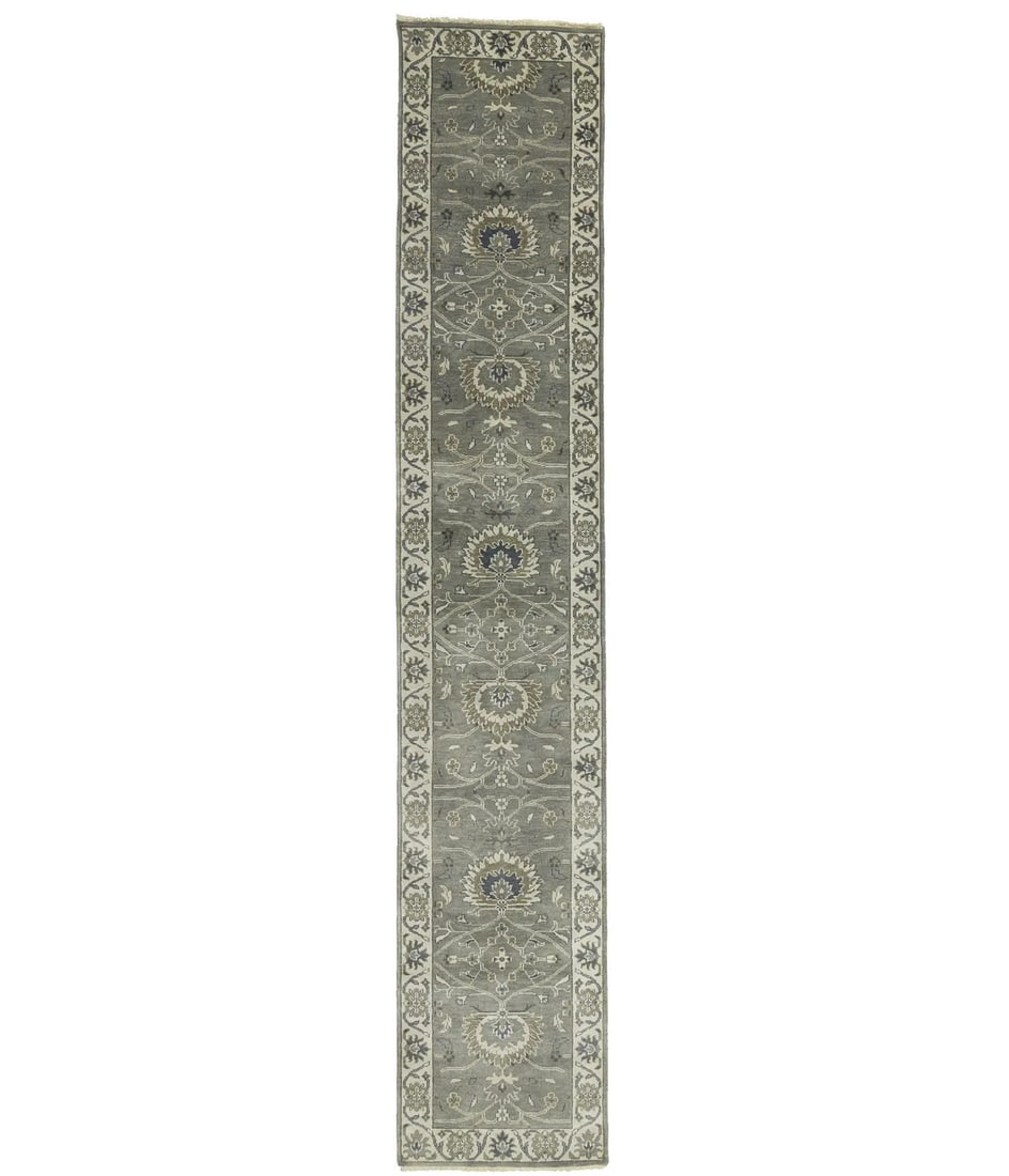 Hand Knotted Wool Oushak Chobi Floral Runner Rug 2'5 x 13'5: Hand Knotted Wool Oushak Chobi Floral Runner Rug 2'5 x 13'5 Enhance your space with this exquisite Handmade Wool Oushak Chobi Runner Rug, featuring a beautiful floral design. Measuring 2'5" x 13'5" (1