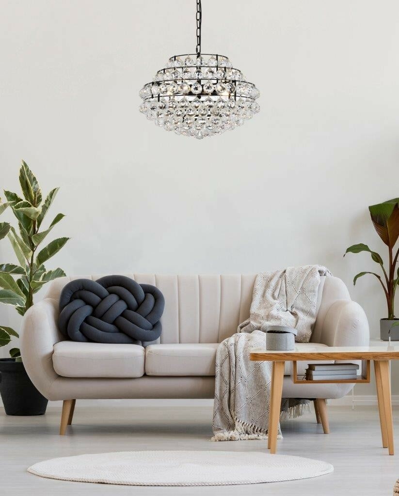 Savannah 5-Light Black Crystal Pendant Chandelier 20 Inch: Savannah 5-Light Black Crystal Pendant Chandelier 20 Inch This modern black chandelier features five lights and a striking empire-style design with a black frame and clear royal cut crystal balls. Sui