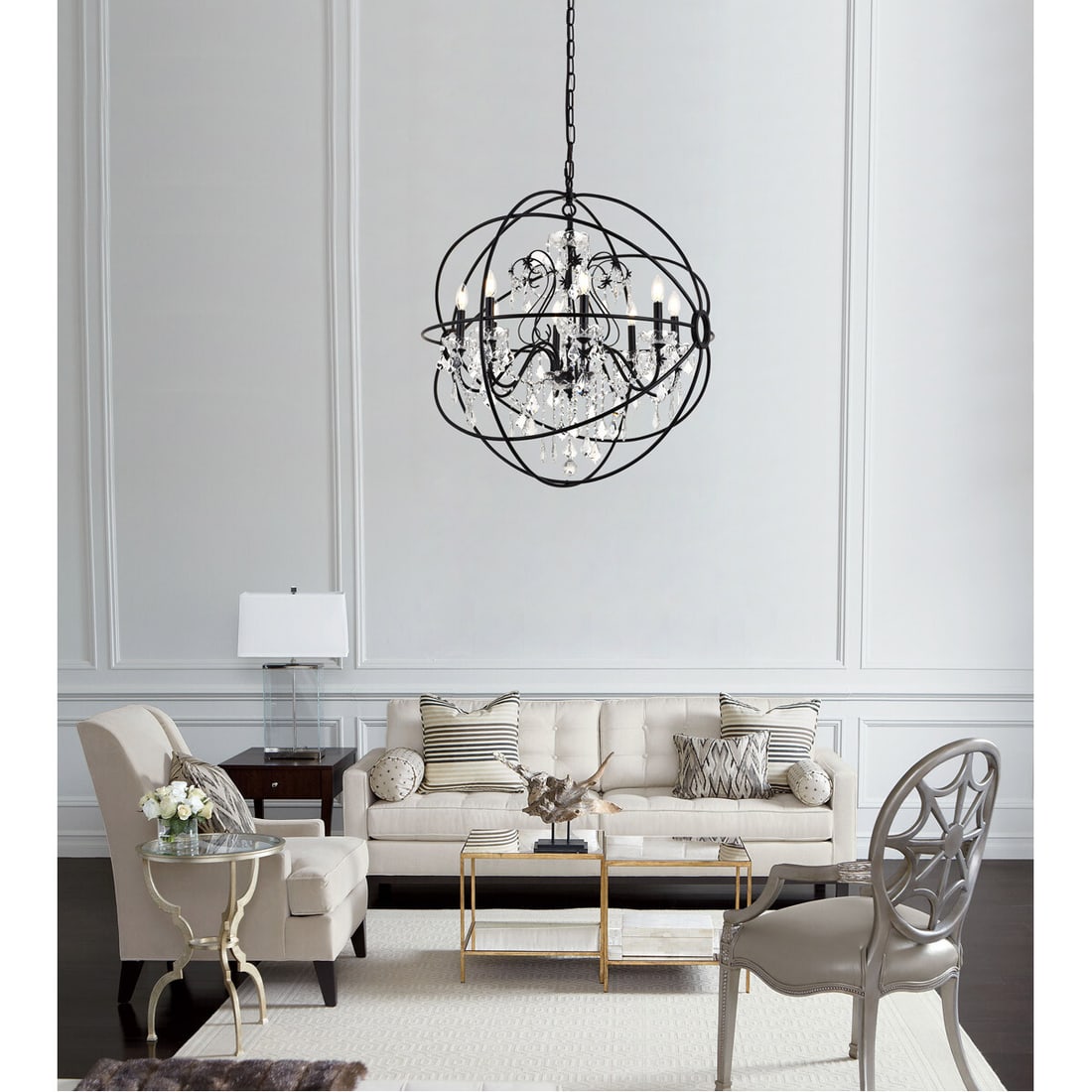 Cordelia 8 Light Black Crystal Globe Chandelier 32 in (1 of 9)