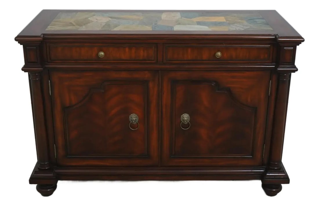 Maitland Smith mahogany console cabinet with stone mosaic top (1 of 10)