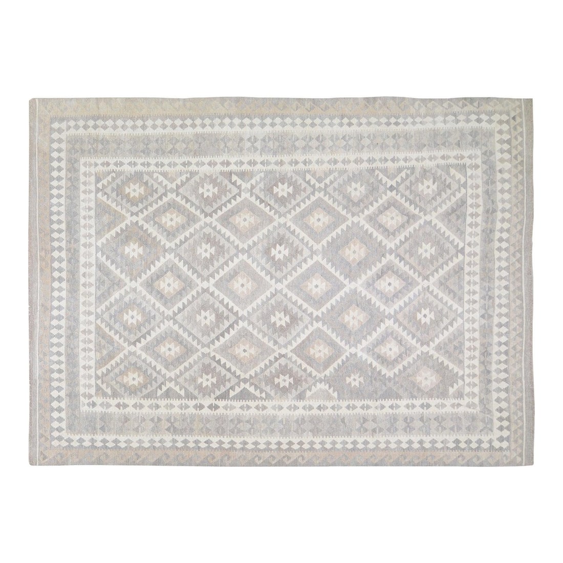 Handwoven Wool Flatweave Rug in Navajo Inspired Afghan Design 8'4 x 11'4 (1 of 6)