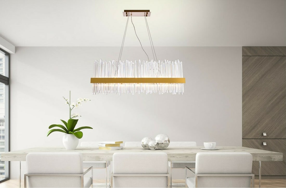 Gold Crystal 20-Light Dallas Chandelier 36 Inch: Gold Crystal 20-Light Dallas Chandelier 36 Inch This modern chandelier features a gold finish with high-quality clear crystals, making it an elegant centerpiece for dining rooms, living rooms, bedroom