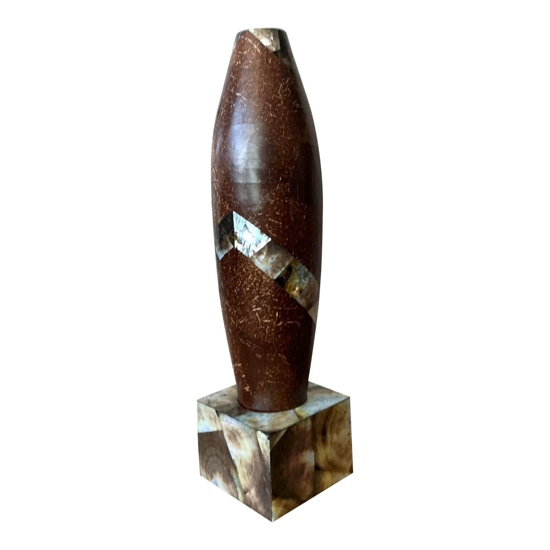 Tall Floor Vase in Crushed Coconut Shell with Mother-of-Pearl Inlay (1 of 10)