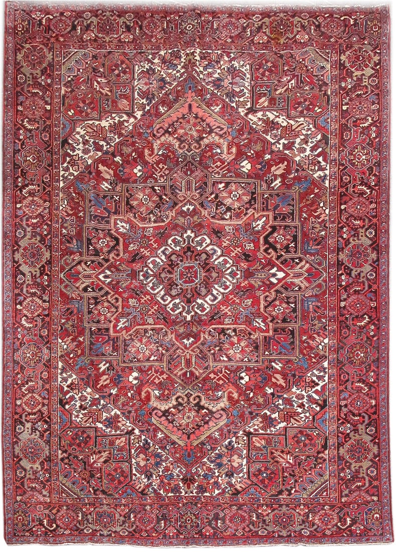 10.2 x 13.5 Handcrafted Red Persian Heriz Area Rug: 10.2 x 13.5 Handcrafted Red Persian Heriz Area Rug Free continental US Shipping Transform your living space with this stunning 10.2 x 13.5 Traditional Persian Heriz Rug. Handcrafted by talented Persia
