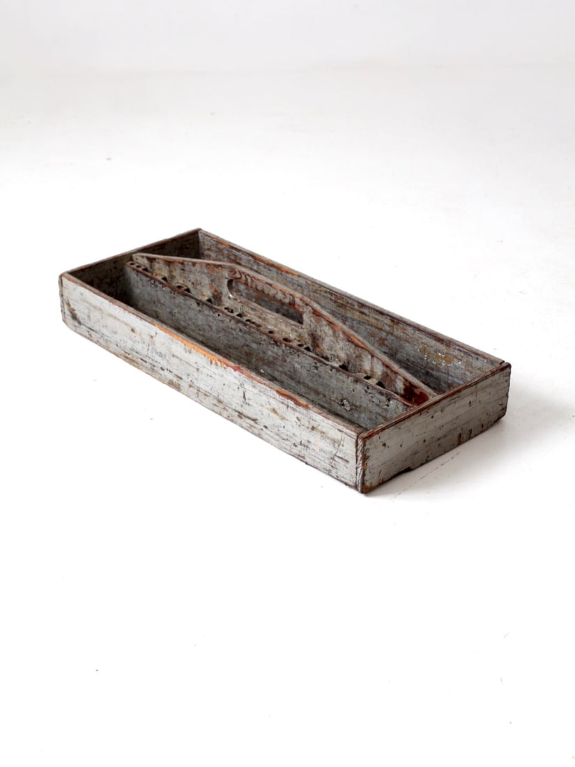 Vintage Wooden Tool Box Trug Circa 1940 Rustic Caddy: Vintage Wooden Tool Box Trug Circa 1940 Rustic Caddy Discover a charming vintage wooden tool box from circa 1940, perfect for use as a garden trug or workspace organizer. This totable caddy features a
