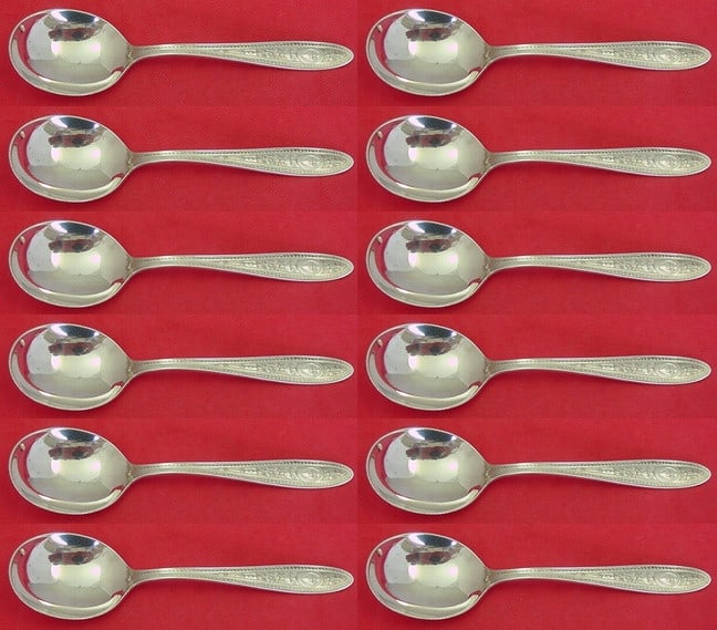 International Sterling Silver Wedgwood Cream Soup Spoon Set 12 Pieces 6 Inch: International Sterling Silver Wedgwood Cream Soup Spoon Set 12 Pieces 6 Inch This exquisite set features 12 cream soup spoons crafted from high-quality sterling silver, following the elegant Wedgwood 