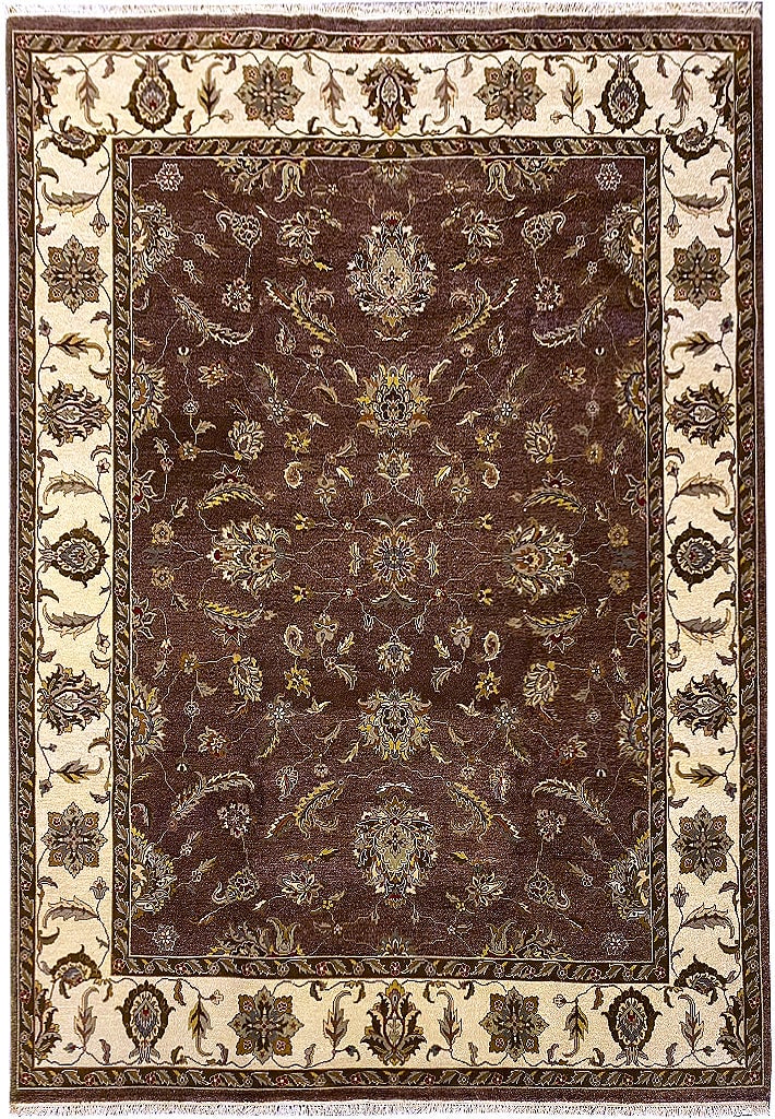 8 x 9.9 Handmade Agra Rug Natural Wool Rust Olive Beige (1 of 11)