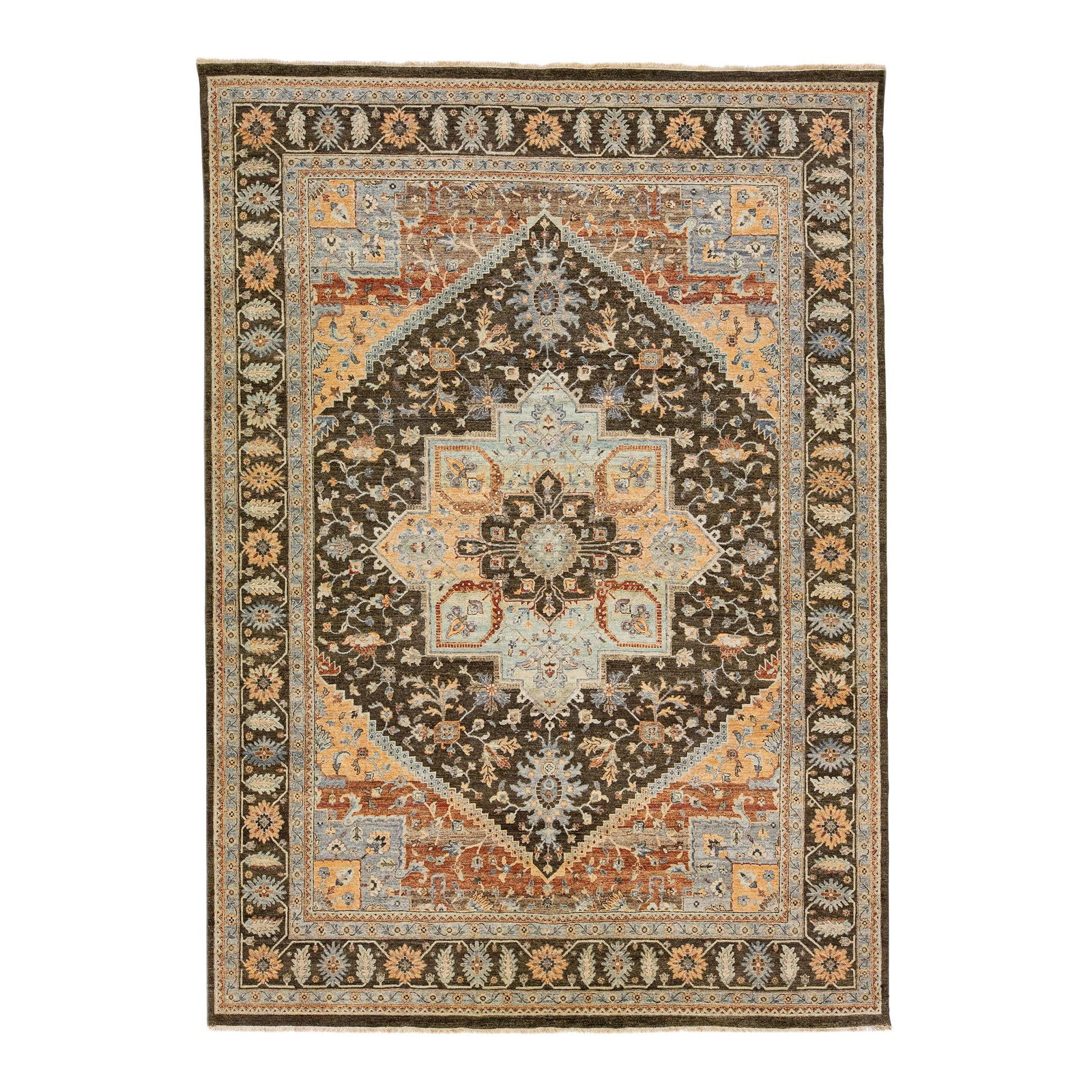 2020s Handmade Persian Tabriz Wool Rug Brown 10' x 13'11: 2020s Handmade Persian Tabriz Wool Rug Brown 10' x 13'11 Enhance your living space with this stunning 2020s Medallion Handmade Persian Tabriz Style Wool Rug. This exquisite piece from Artisan collecti