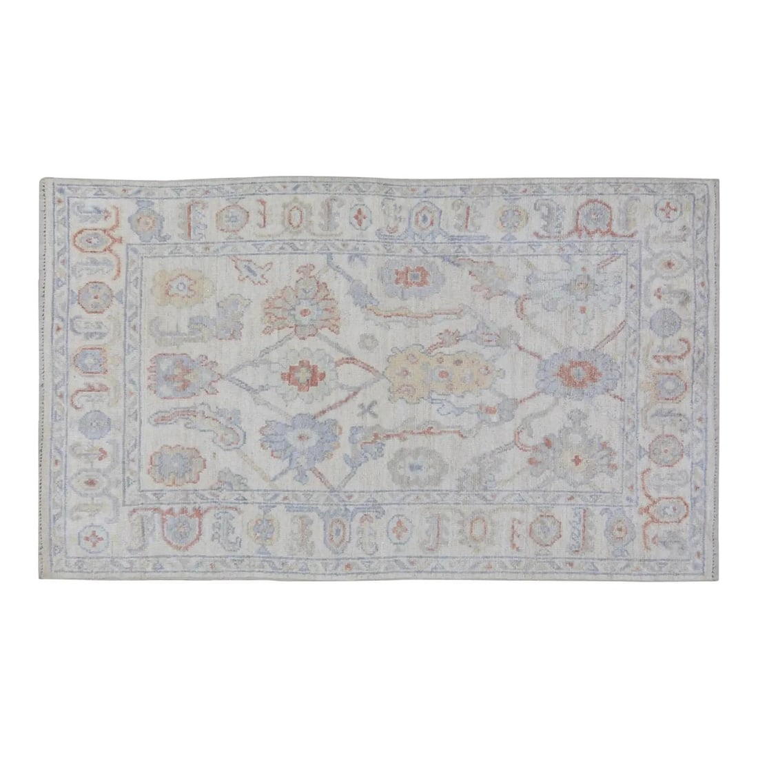 4'10 x 7'1 Wool Area Rug Hand Knotted Oushak Turkish Design: 4'10 x 7'1 Wool Area Rug Hand Knotted Oushak Turkish Design This Turkish Oushak rug is hand-knotted from wool using traditional techniques, offering both durability and softness. The design combines c