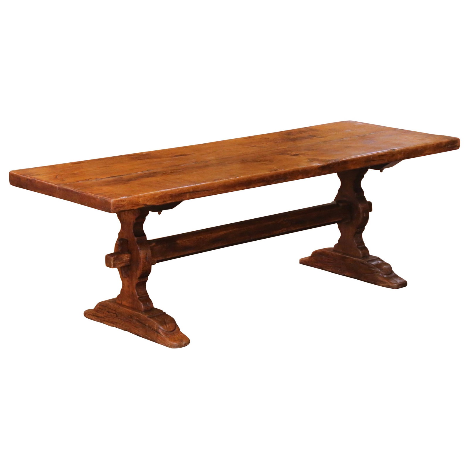 French Oak Louis XIII Style Refectory Dining Table Late 19th Century: French Oak Louis XIII Style Refectory Dining Table Late 19th Century This late 19th-century French Louis XIII refectory monastery dining table is crafted from solid oak and features a robust, hand-car