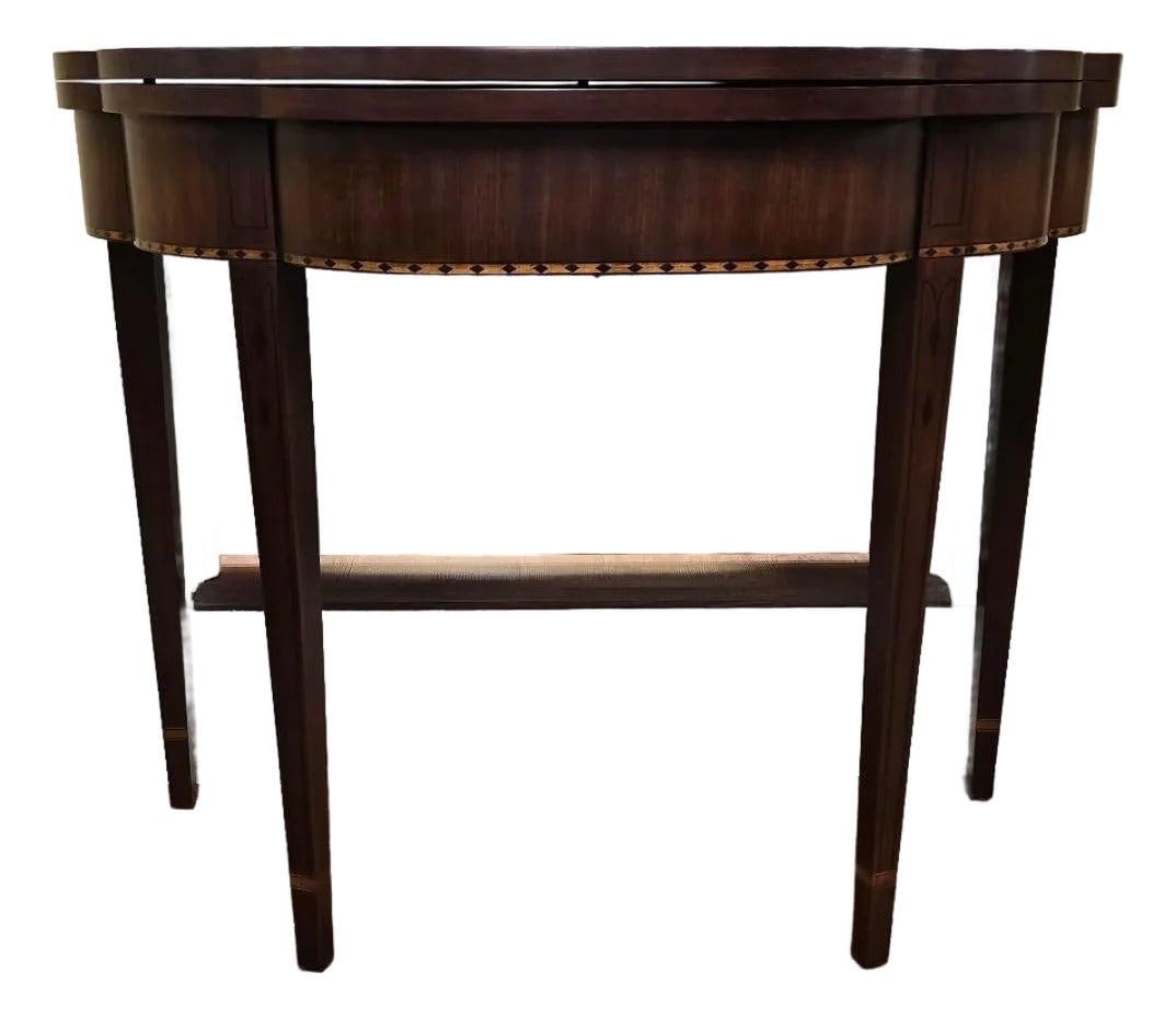 Federal Style Cherry Wood Flip Top Card Table by Henkel Harris: Federal Style Cherry Wood Flip Top Card Table by Henkel Harris This Henkel Harris gate leg games table features a high-quality cherry wood construction with a dark cherry finish. Designed in the Feder