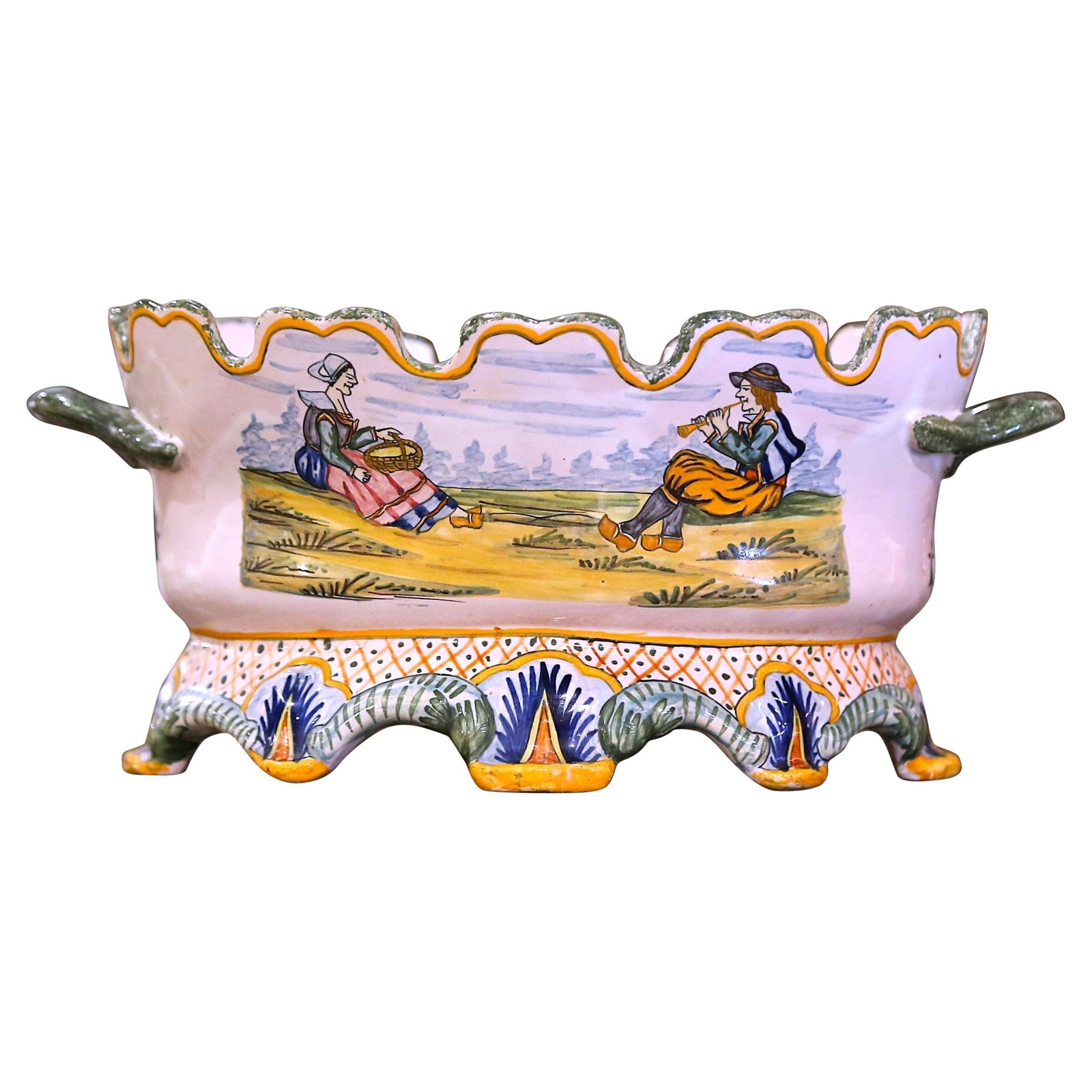 19th Century Henriot Quimper Hand-Painted Faience Jardiniere France: 19th Century Henriot Quimper Hand-Painted Faience Jardiniere France This exquisite 19th Century French hand-painted faience jardiniere is a stunning addition to any decor. Crafted in Brittany, France,