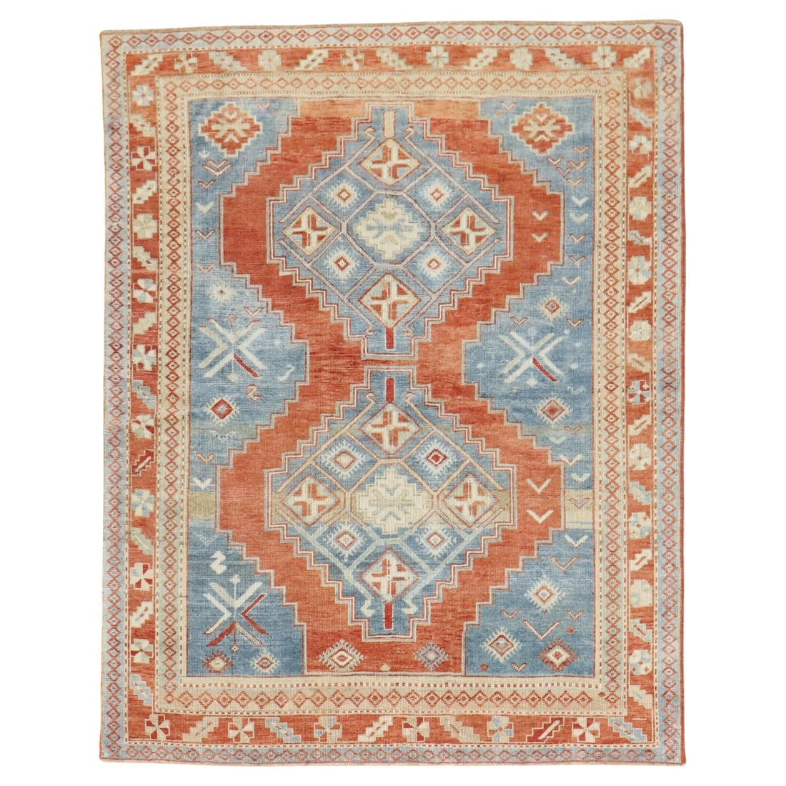 Zabihi Kazak Hand-Woven Wool Accent Rug 4'3 x 5'1: Zabihi Kazak Hand-Woven Wool Accent Rug 4'3 x 5'1 Discover the beauty of the Zabihi Collection with this exquisite Caucasian Kazak square accent rug. Hand-woven from high-quality wool, this rug showca